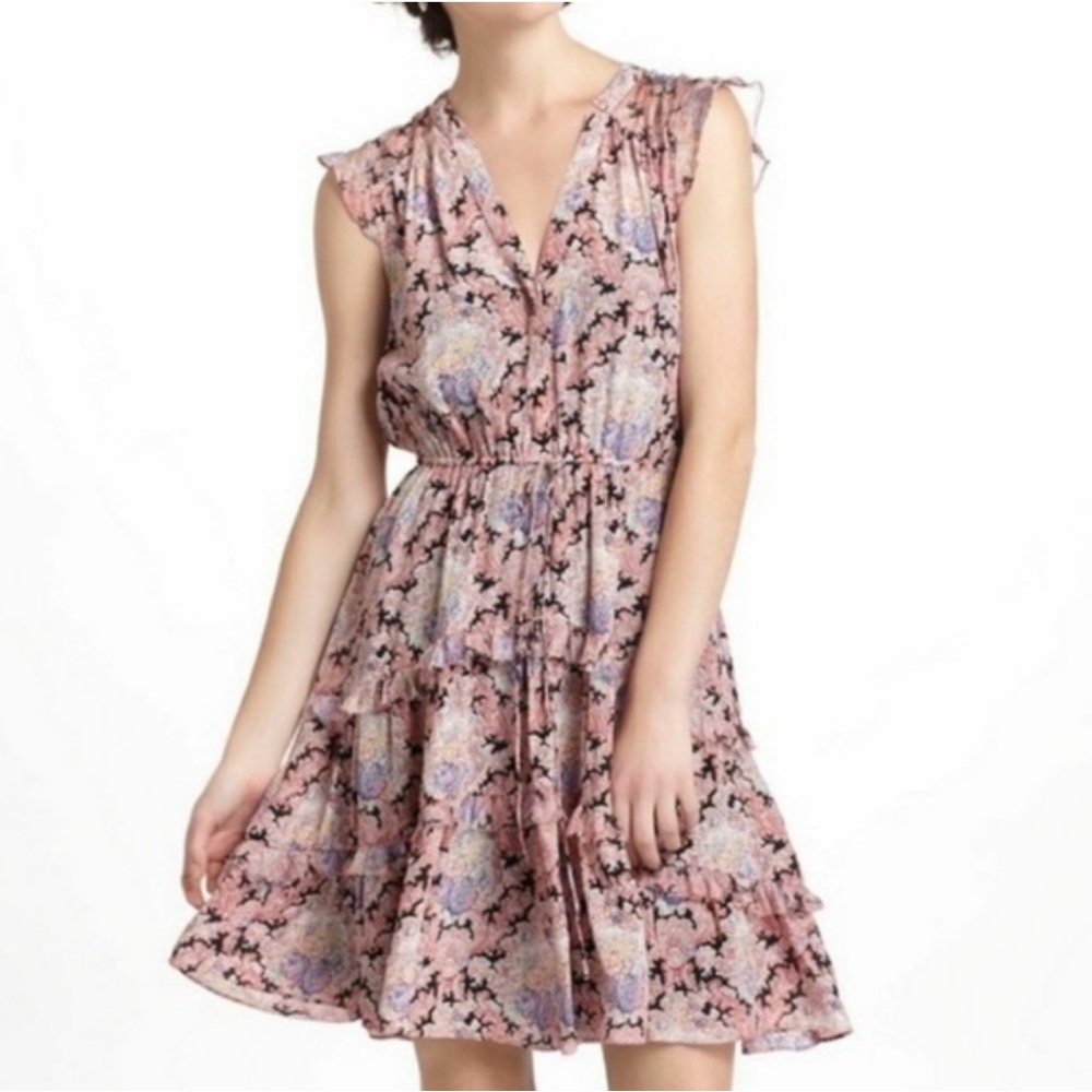 Anthropologie Floral Pink Sleeveless silk Dress size 2